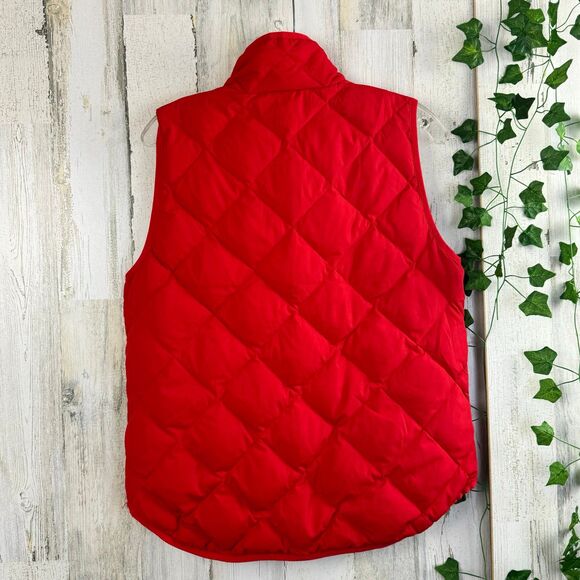 J Crew Quilted Puffer Vest Sz M Hot Red Zip Up Down Sleeveless Jacket - Picture 2 of 8